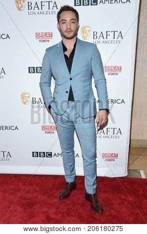 LOS ANGELES - SEP 16:  Ed Westwick arrives for the BAFTA TV Tea Party 2017 on September 16, 2017 in West Hollywood, CA                