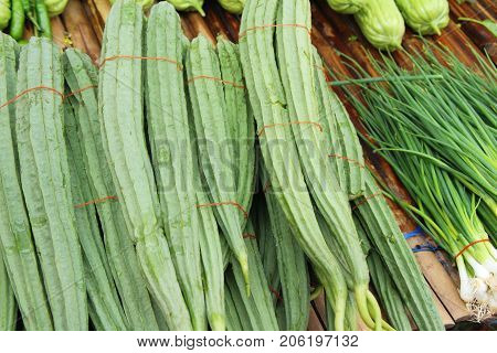 Fresh luffa acutangula for cooking in market