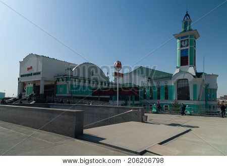 Novosibirsk, Russia - April 11, 2017: Building of the railway station in the city of Novosibirsk