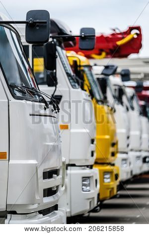Moscow, Russia - September, 9, 2017: new trucks on a parking near the exebition center 