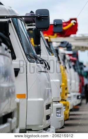 Moscow, Russia - September, 9, 2017: new trucks on a parking near the exebition center 