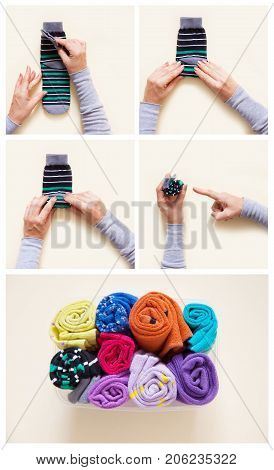 Clothes storage. Order in the closet. Folding socks. Master Class.