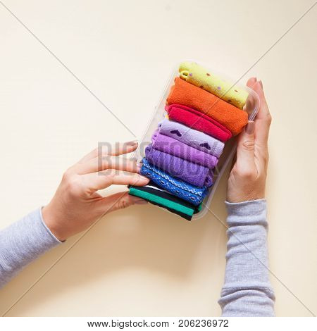 Clothes storage. Order in the closet. Folding socks. Master Class.