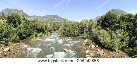 Landscape with the river Eisack in Bolzano in Italy