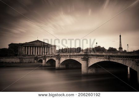 Paris River Seine and bridge with Assemblee Nationale