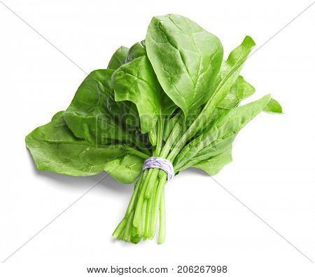 Fresh bunch of spinach on white background