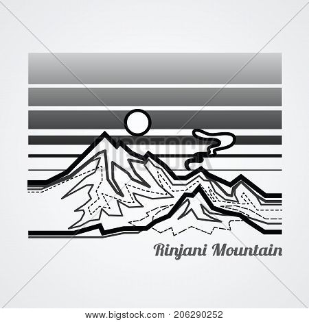 Graphic of rinjani mountain (volcano) lombok island indonesia vector illustration