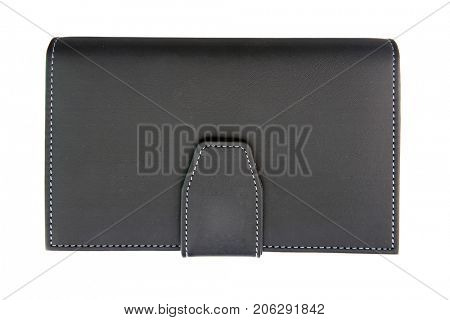isolated of black fake leather holder notebook