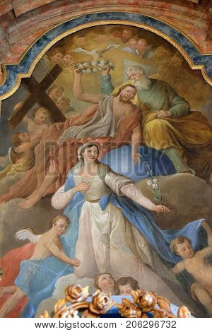 KLENOVNIK, CROATIA - OCTOBER 08: Coronation of the Virgin Mary, altarpiece in the church of Holy Trinity in Klenovnik, Croatia on October 08, 2016.