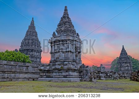 Prambanan or Candi Rara Jonggrang is a Hindu temple compound in Java, Indonesia, dedicated to the Trimurti: the Creator (Brahma), the Preserver (Vishnu) and the Destroyer (Shiva)