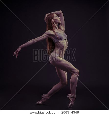 Exercise, Beautiful ballet dancer with colored flesh jersey, classical dance poses