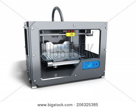Creative Abstract New Technologies Concept Modern Professional Plastic 3D Printer 3D Render On White