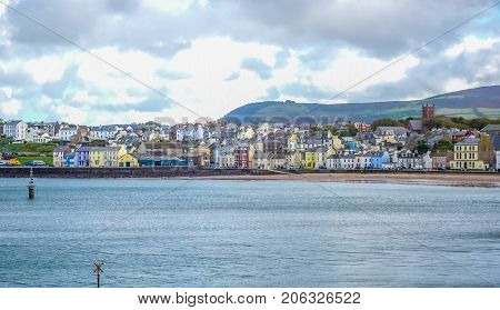 Beautiful coastline with the seaside town of Peel, Isle of Man