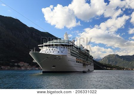 KOTOR, MONTENEGRO - SEPTEMBER 13, 2013: This is liner 'Serenade of the Seas' in the city roadstead in Kotor Bay.