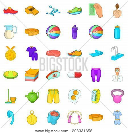 Gym icons set. Cartoon style of 36 gym vector icons for web isolated on white background