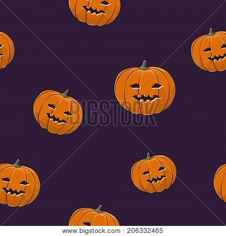 Seamless Pattern of Carved Vicious Scary Halloween Pumpkin Jack-o-Lantern Vector Illustration