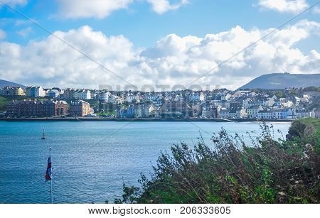 Beautiful coastline with the seaside town of Peel, Isle of Man