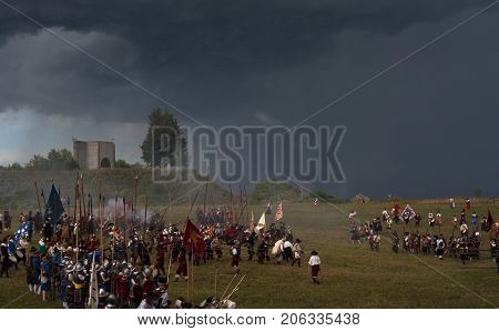 PALMANOVA ITALY - SEPTEMBER 03: Historical Groups dressed in ancient clothes during the historical Reenactment a.d. 1615 on September 03 2017