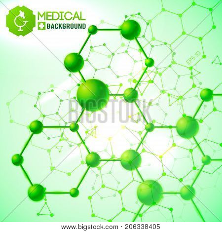 Medical green background with medicine and health symbols realistic vector illustration