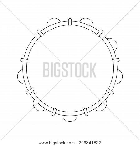 Isolated black outline tambourine pandeiro on white background. Line brazilian musical instrument for bateria of capoeira. View from above