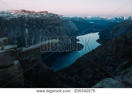 Breathtaking view of Trolltunga rock