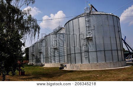 Chortkiv - Ternopil - Ukraine - July 26 2016. Silos for storing grain 1000 tons each in the agricultural firm 