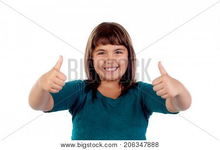 Adorable girl saying Ok isolated on a white background