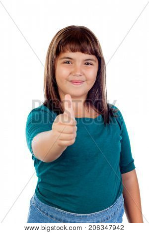 Adorable girl saying Ok isolated on a white background
