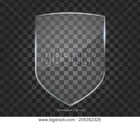 Transparent Shield. Safety Glass Badge. Glass banner vector illustration