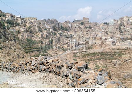Red Rocks And Decorated Old Houses Of Manakhah