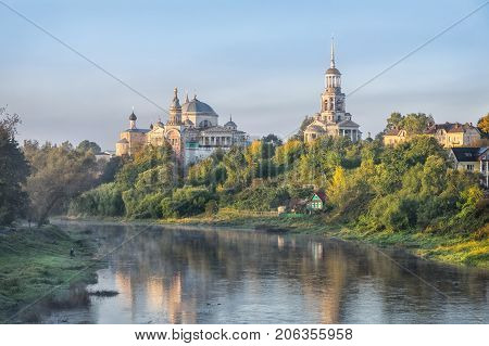 Boris and Gleb Monastery and Tvertsa river in the morning in Torzhok Tver oblast Russia