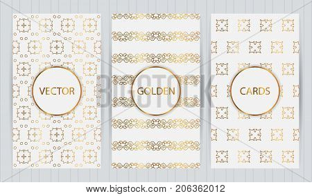 Set Of Cards In Golden Color On Light Grey Background. Vector Business Templates For Restaurant Menu