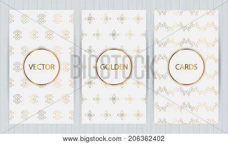 Set Of Cards In Golden Color On Light Grey Background. Vector Business Templates For Restaurant Menu