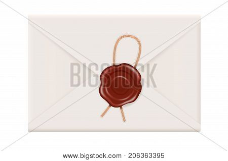 Envelope back with sealing wax. Vector 3d illustration isolated on white background