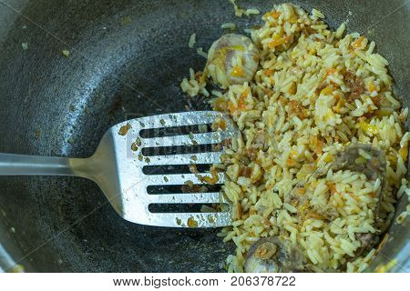 Fatty high-calorie unhealthy food, pilaf eastern food
