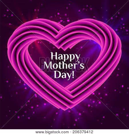 Vector Wallpaperspace galaxy background with 3d heart in purple and pink for Mother Woman Valentine day greeting card or poster cover design element