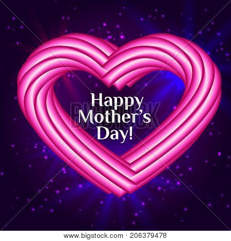 Vector Wallpaperspace galaxy background with 3d heart in purple and pink for Mother Woman Valentine day greeting card or poster cover design element