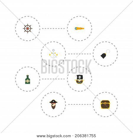 Flat Icons Chest, Vessel, Corsair And Other Vector Elements