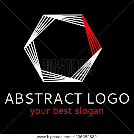 Modern futuristic minimal logo hexagon element made of lines and outlines in black red white