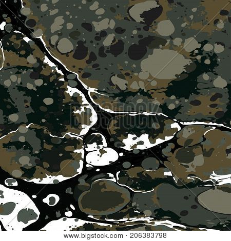 Military camouflage liquid painting ebru background. Vector