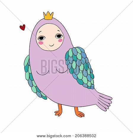 Girl Sirin. Mythological bird. Russian folklore. Isolated objects on white background. Vector illustration.