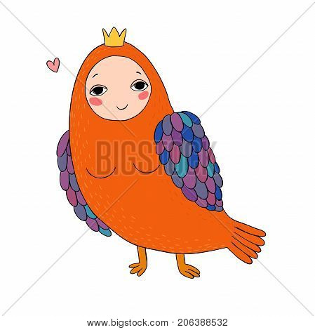 Girl Sirin. Mythological bird. Russian folklore. Isolated objects on white background. Vector illustration.