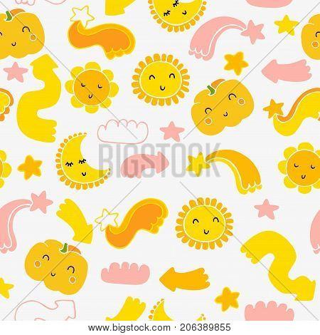 cute hand drawn childish doodles seamless pattern