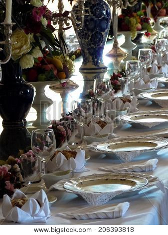 A table in a medieval castle Pernstejn Czech Republic
