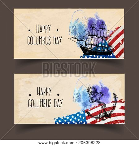 Columbus Day. A ready template for banners or flyers in grunge style. The perfect solution for your congratulations. Vector illustration.