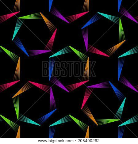 Geometry colorful bright hexagon line seamless pattern in vector in green orange red Turquoise blue purple black. For business modern minimal poster cover design background