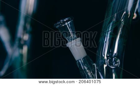 Glass Bongs For Smoking Weed Close-up Soft Focus. Smoking Accessories Marijuana