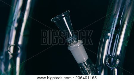 Glass Bongs For Smoking Weed Close-up Soft Focus. Smoking Accessories Marijuana