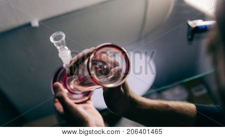 Glass Bongs For Smoking Weed Close-up Soft Focus. Smoking Accessories Marijuana