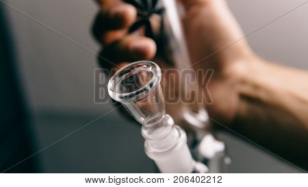 Glass Bongs For Smoking Weed Close-up Soft Focus. Smoking Accessories Marijuana